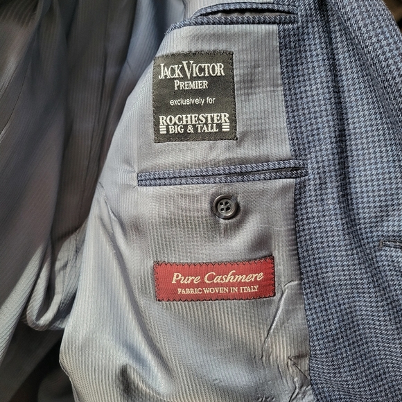 Cashmere Blazer Jack Victor Sport Coat 46 XL Blue Check Rochester Big Tall Italy - Picture 6 of 9